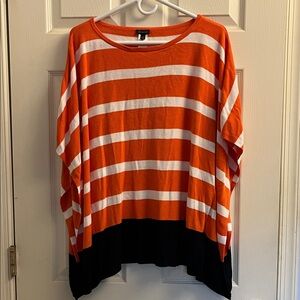 Talbots Orange and White Striped Sweater with Black Hem S/M